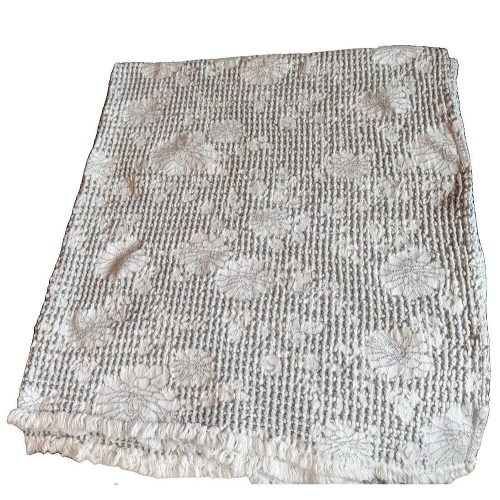 Vela Home Cotton Textured Throw Blanket 54” X 48” Made in Portugal Fringe